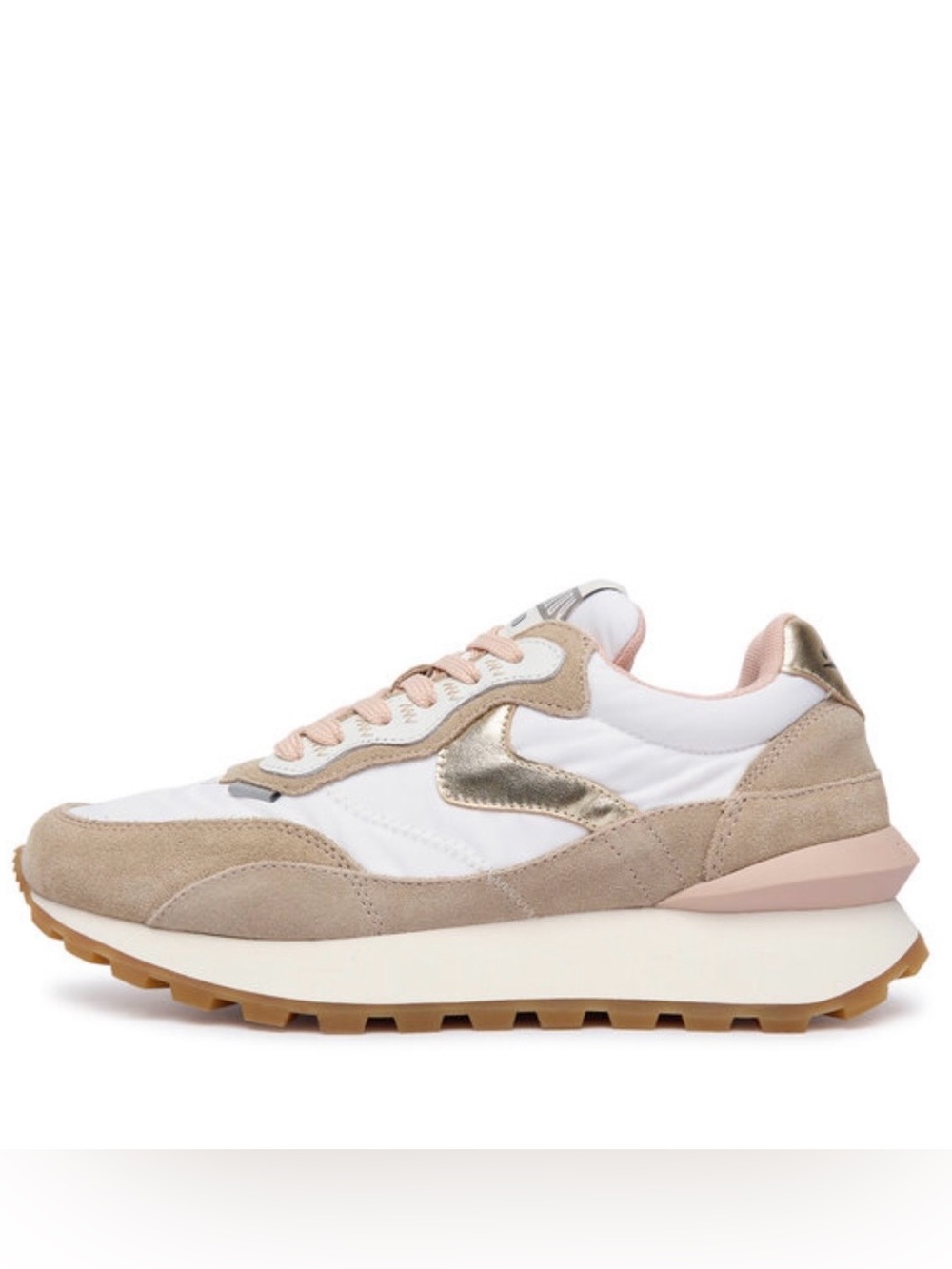 NWT VOILE BLANCHE QWARK Hype Woman Suede Nylon Sneaker in Light Beige - White